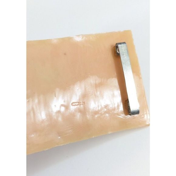 Floral Rectangle Early molded Plastic  Vintage Belt Buckle Rhinestone flowers - Picture 5 of 11